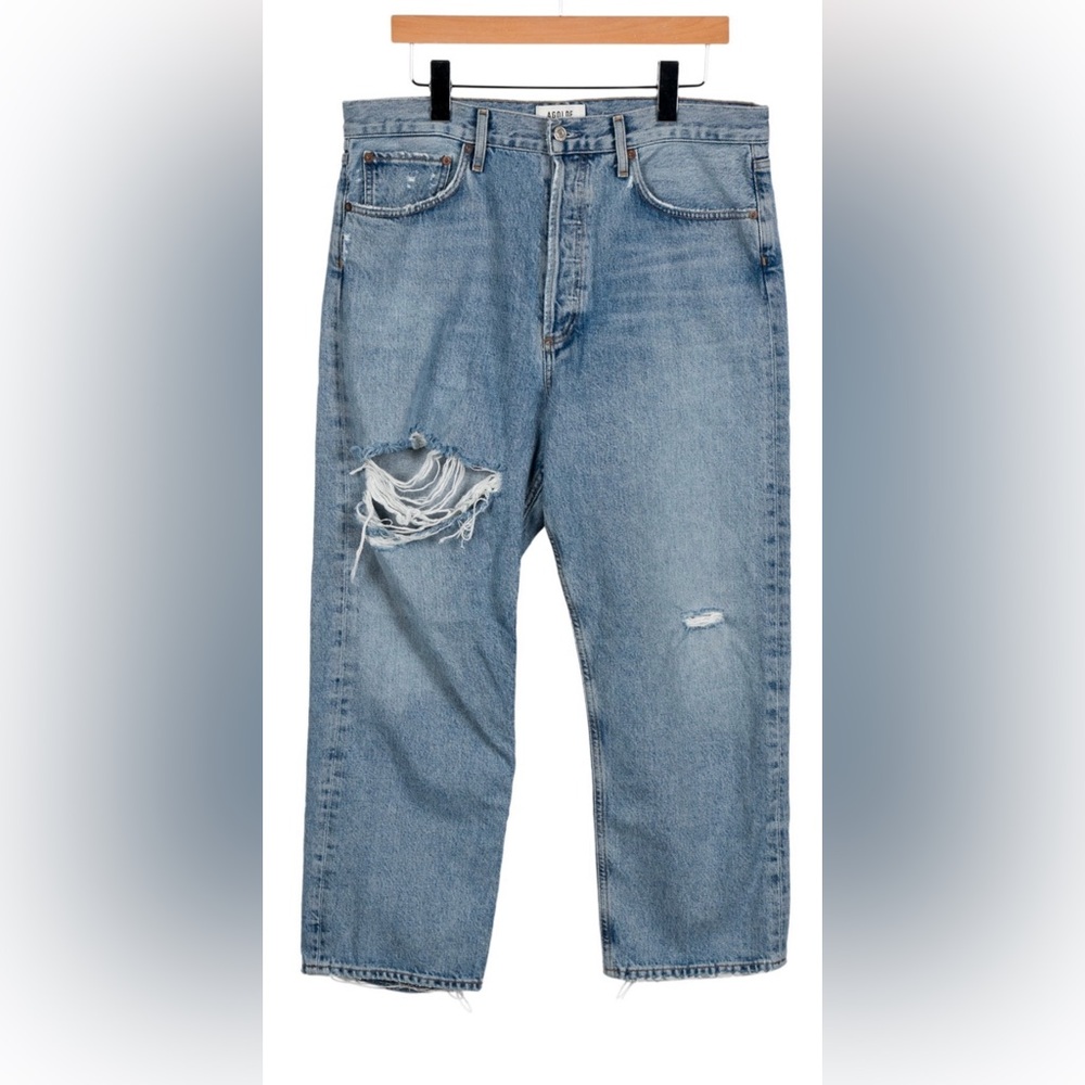 Women’s straight leg agolde blue jeans size 30 distressed 90s cut 56054 - Picture 2 of 14